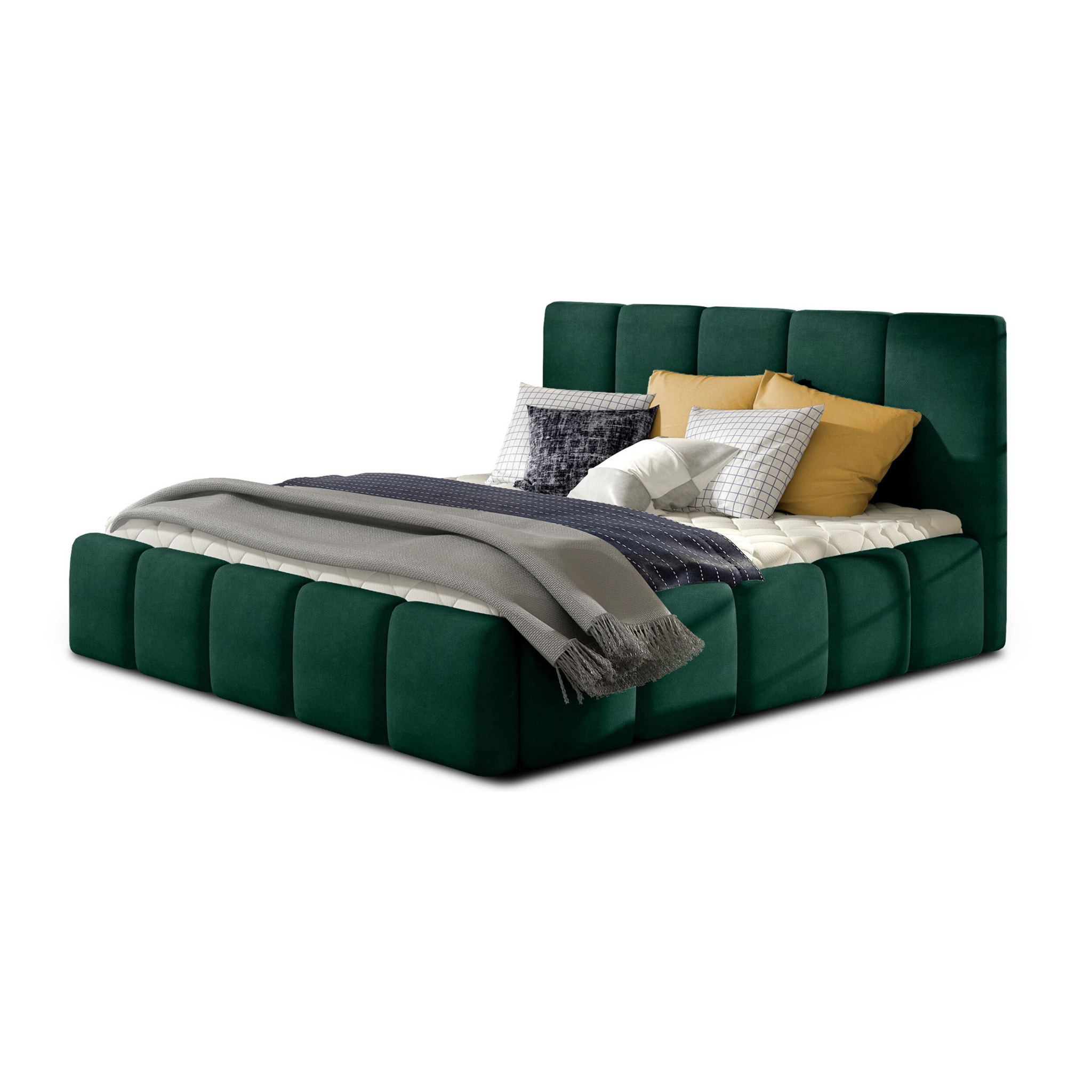 Lucea - lit coffre - 160x200 - sommier inclus - en velours - Vert