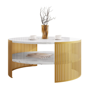 Cruz - table basse ronde - effet marbre blanc et doré - 1 niche - 75 cm - Blanc / Doré