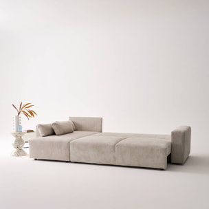 Canapé d'angle convertible réversible 5 places velours côtelé greige avec coffre de rangement - Theo