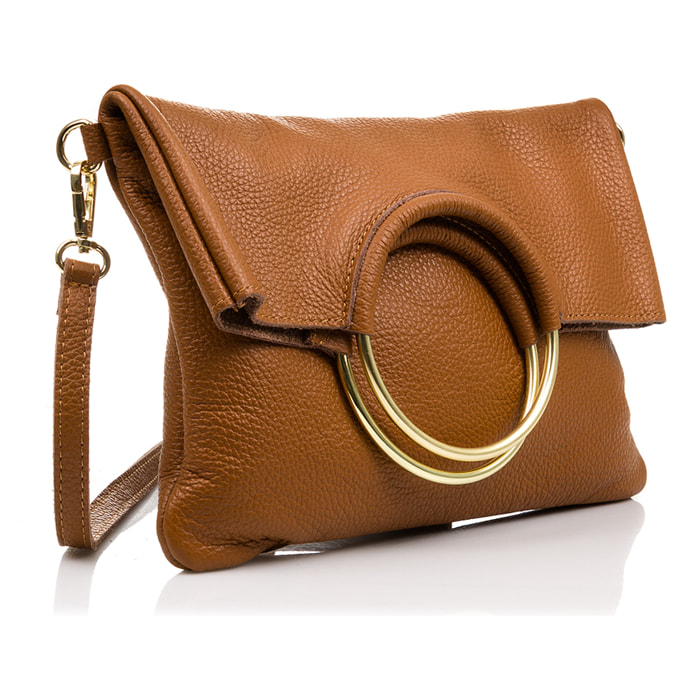 Borsa a Spalla da Donna Corinna. Vera Pelle Dollaro Made in Italy 29x5x20 Cm. Colore: pelle