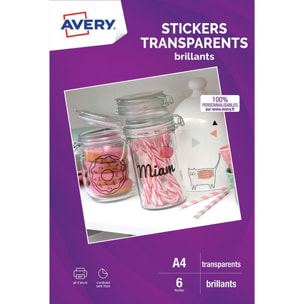 Papier créatif AVERY 6 Stikers transparents A4