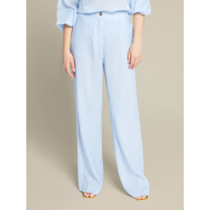 Elena Mirò - Pantalones de lino a rayas - Light - blue
