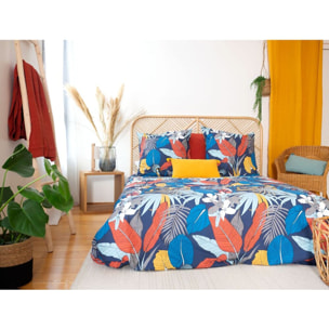 Parure housse de couette satin de coton bleu