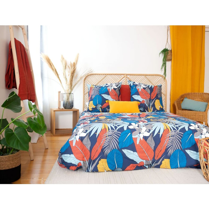 Parure housse de couette satin de coton bleu