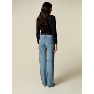Oltre - Jeans wide leg con cristalli - Azzurro
