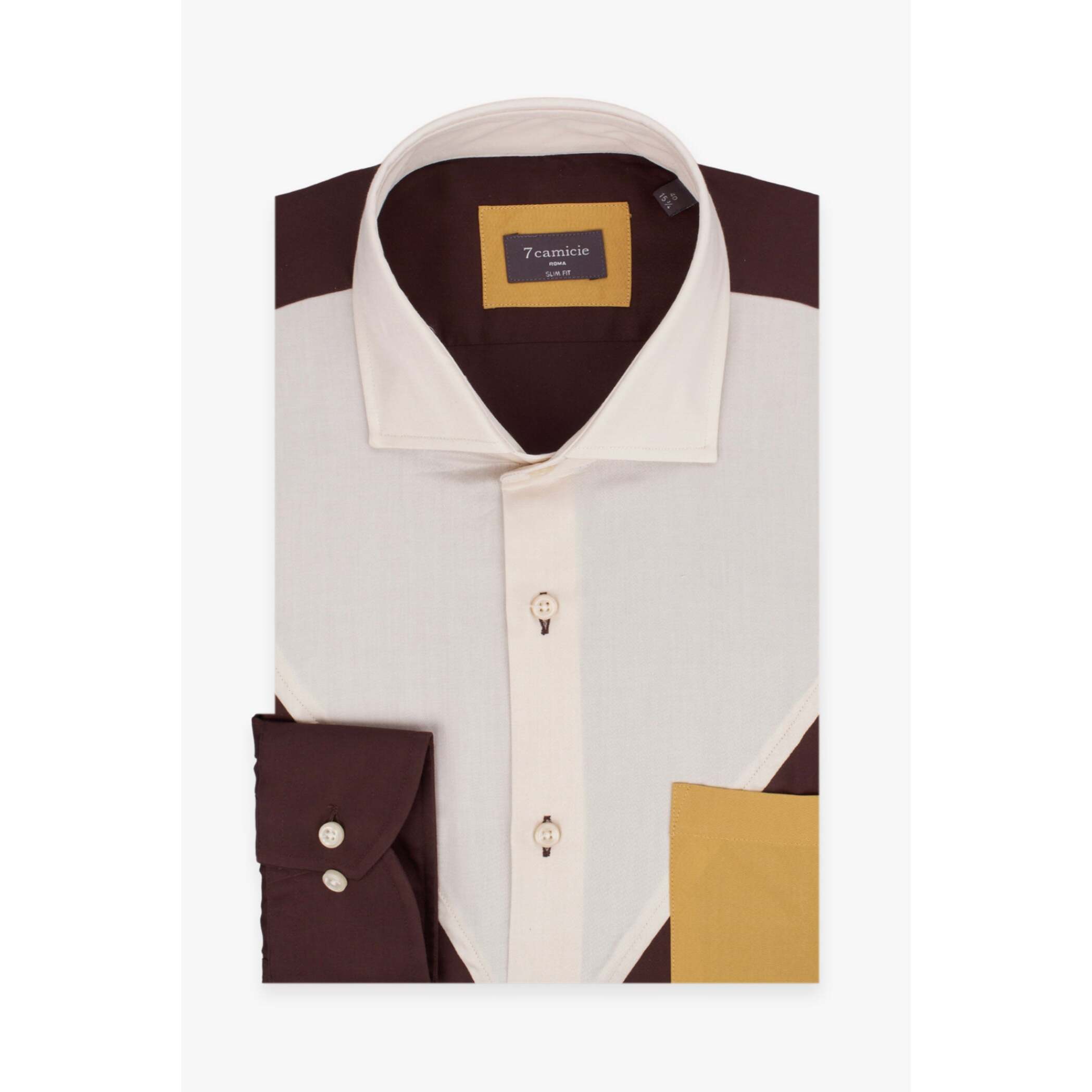 Camicia Uomo 1 Bottone Francese Slim Satin Unito Marrone