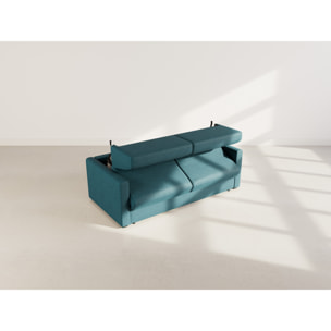 Julia - canapé lit 3 places convertible express couchage quotidien 140 cm matelas 14 cm en tissu - Bleu