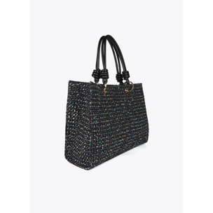Borsa Tweed con Manici Effetto Pelle