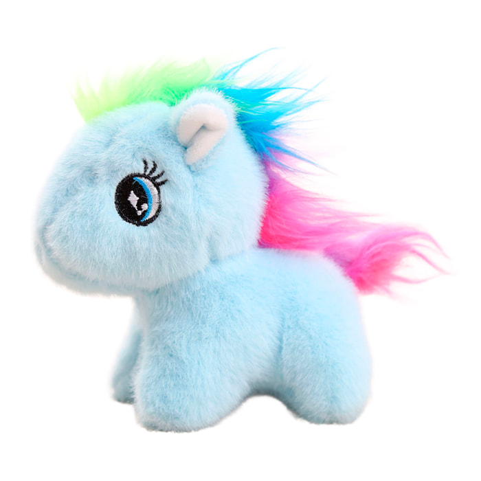 Peluche extra-morbido e soffice con ciondolo. Design pony colorato. 13 cm.