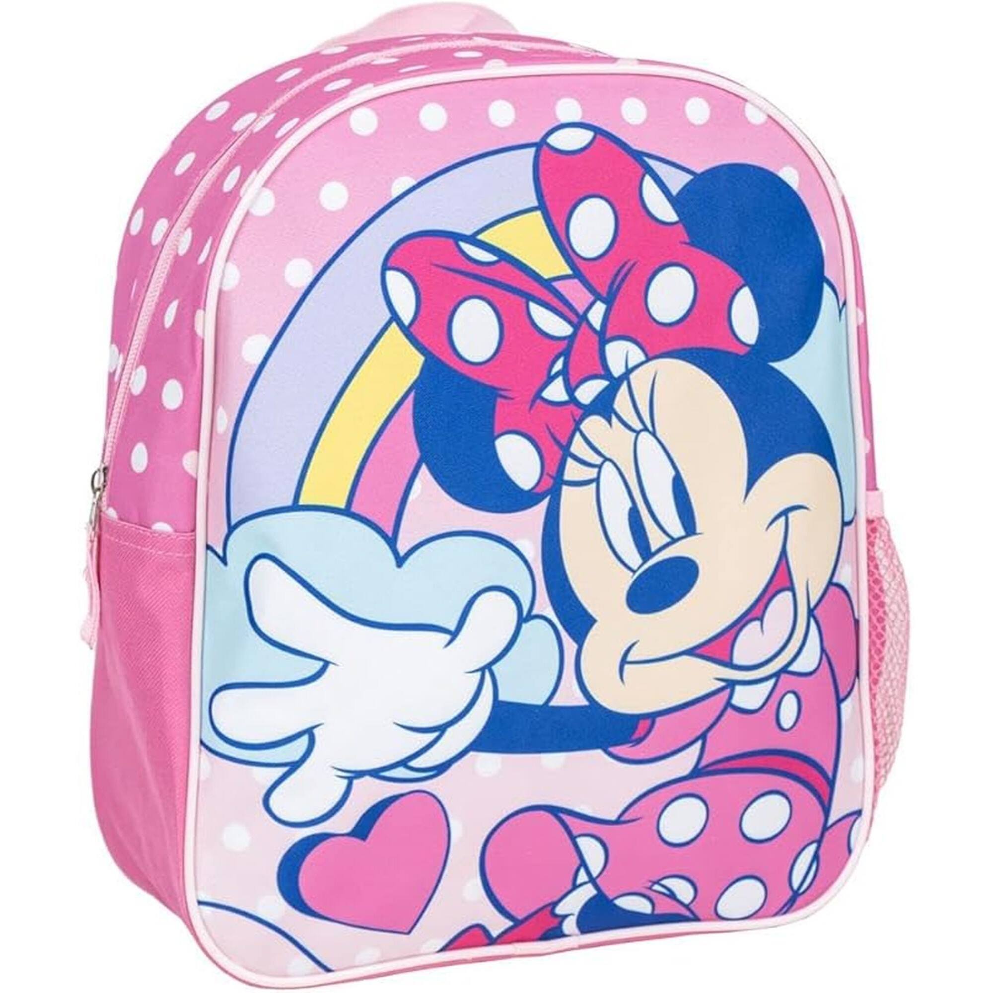 Mochila infantil 3d de minnie mouse - color rosa - 25x10x31 cm - fabricada en poliéster y eva - con cierre de cremallera - estampado de minnie