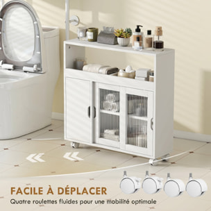 Desserte salle de bain 2 + 1 portes étagère niche 2 compartiments blanc
