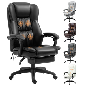 Silla de Masaje con 6 Puntos de Masaje Silla de Oficina Giratoria Silla de Despacho Reclinable con Altura Ajustable Reposapiés Retráctil y Control Remoto 68,5x68,5x113-121 cm Negro