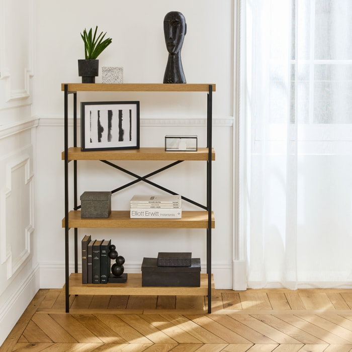 Etagère 4 niveaux industrielle effet frêne et métal - LOFT-   L 80 x l 30 x H 120cm