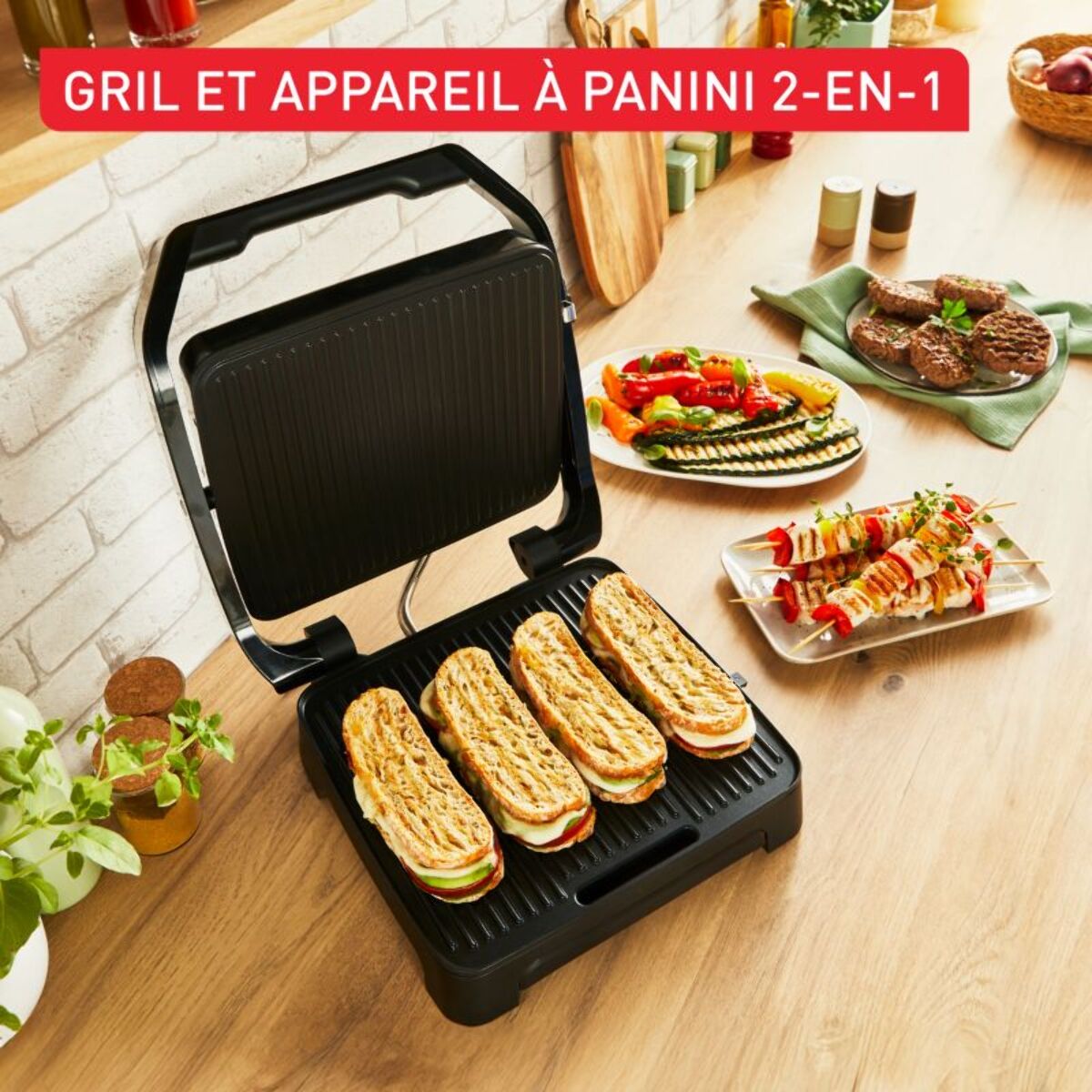 Grille-viande TEFAL GC271D10 noir gris à poser, 29x26 cm