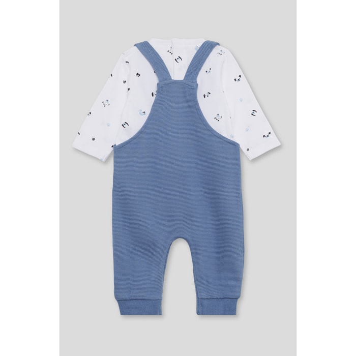 Conjunto bebé niño peto azul y camiseta de punto canalé, tirantes de corchetes y puños elásticos | Color: Azul oscuro | Street Monkey