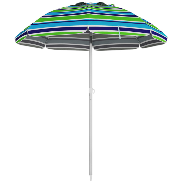 Sombrilla de Playa Ø178x205 cm Parasol para Terraza con Reclinación 45° Altura Ajustable Apertura Manual Anti-UV Impermeable y Bolsa de Transporte para Jardín Piscina Multicolor