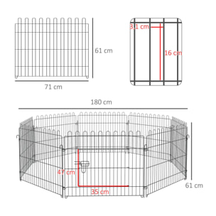 PawHut Parc enclos pour chiens chiots animaux domestiques diamètre 158 cm 8 panneaux 71L x 61H cm noir