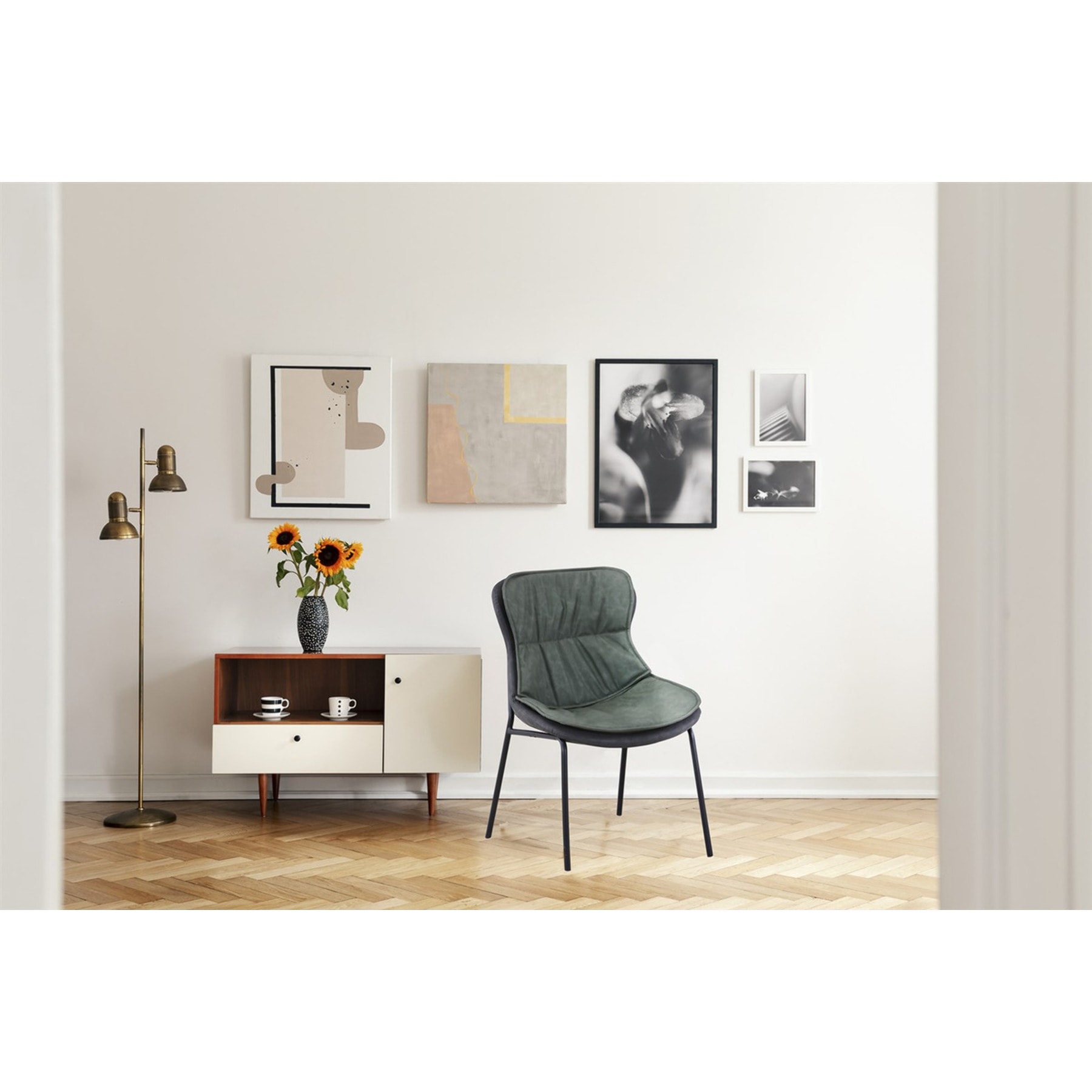 Sedia di design Brady in ecopelle verde e grigio scuro