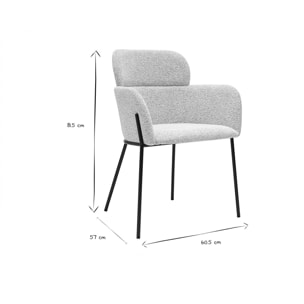 Chaise design en tissu velours chenille beige et métal noir TULUM