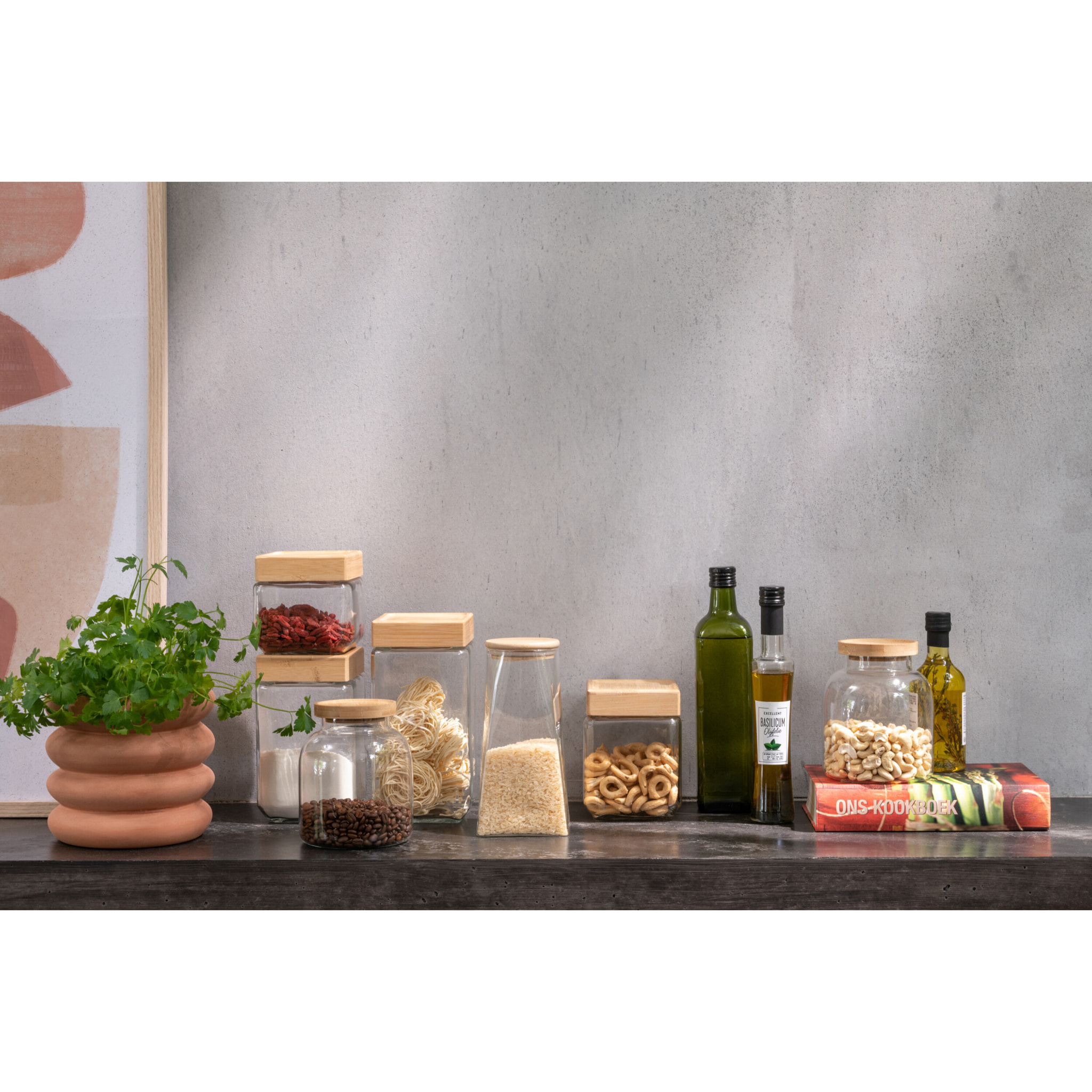 J-Line pot de conservation Louis - verre/bambou - transparent/naturel -  extra large