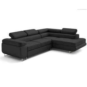 Zaria - canapé d'angle droit 5 places convertible avec coffre et têtières en simili - Gris Anthracite