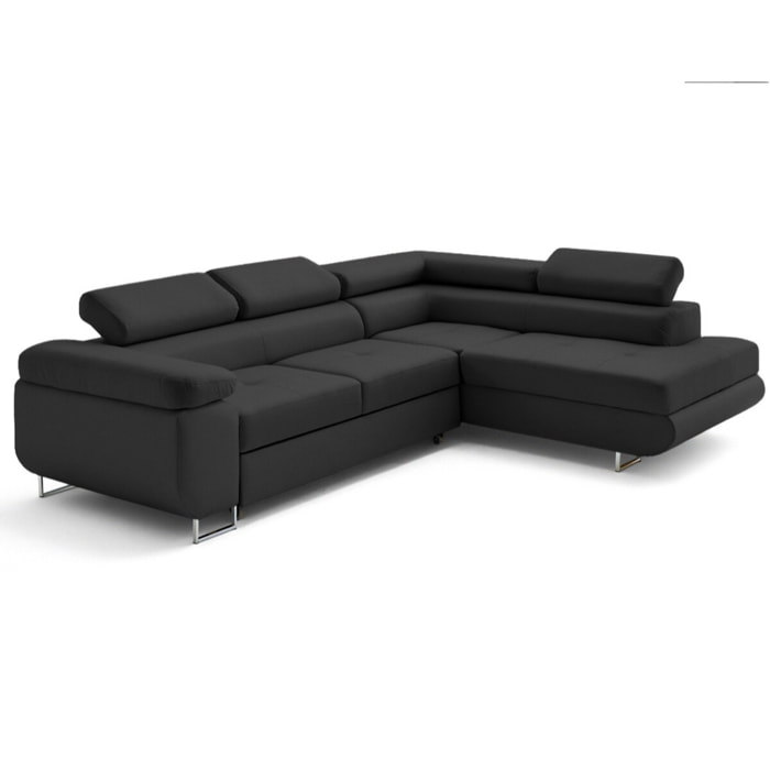 Zaria - canapé d'angle droit 5 places convertible avec coffre et têtières en simili - Gris Anthracite