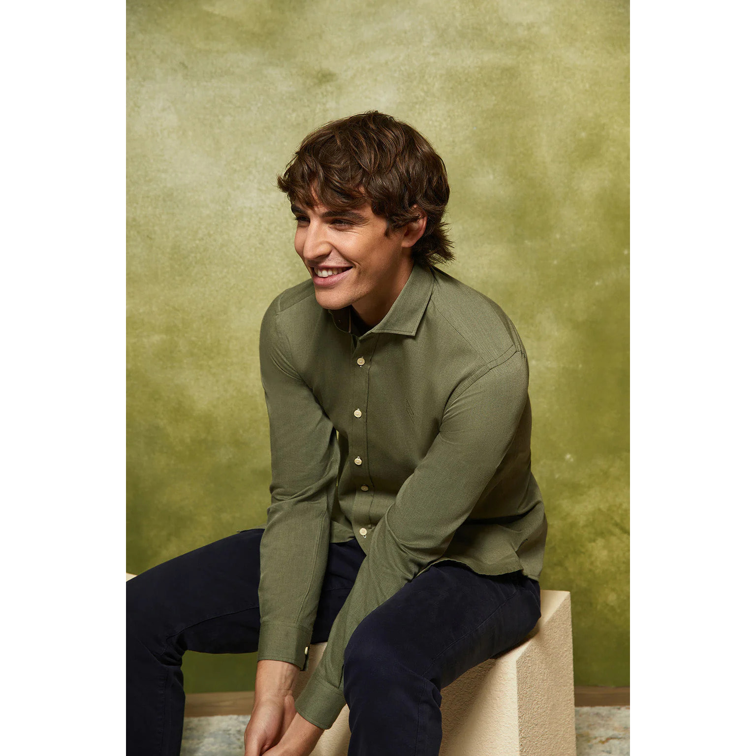 Camicia in twill verde con logo Polo Club