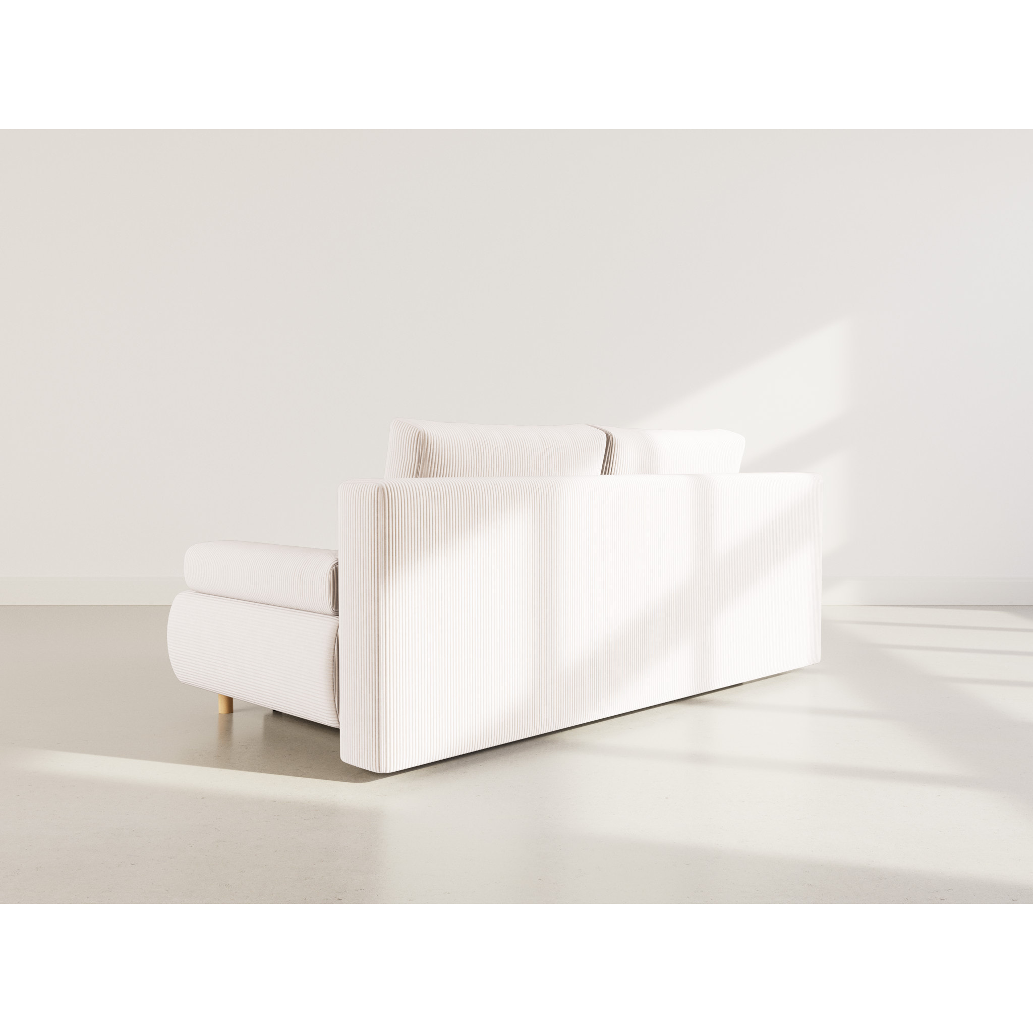 Sophie - Canapé droit 3 places convertible avec coffre en velours côtelé - Beige