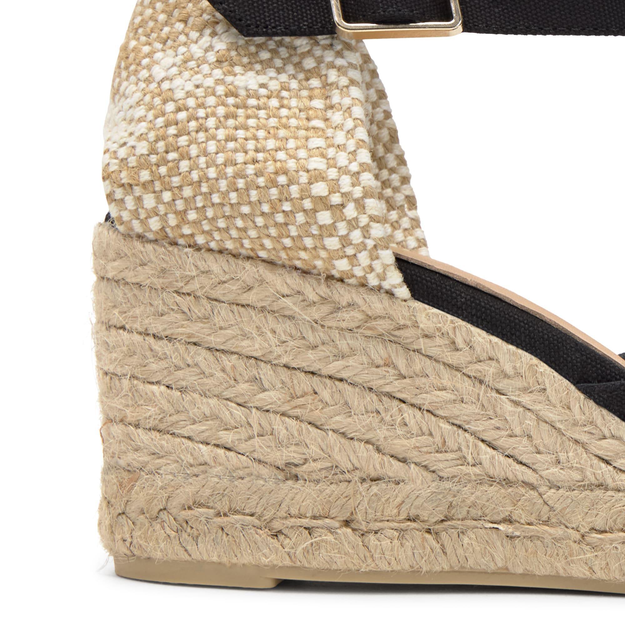 Alpargatas de cuña de mujer Carol en algodón orgánico, cierre lateral de pulsera con hebilla metálica