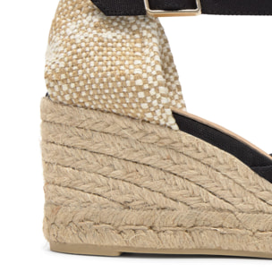 Alpargatas de cuña de mujer Carol en algodón orgánico, cierre lateral de pulsera con hebilla metálica