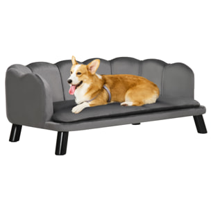 Canapé chien lit pour chien chat design contemporain coquillage dim. 98L x 60l x 35H cm coussin moelleux velours gris