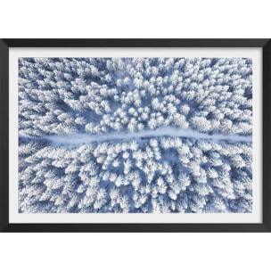 Affiche bleue de neige blanche Affiche + cadre en bois - Noir