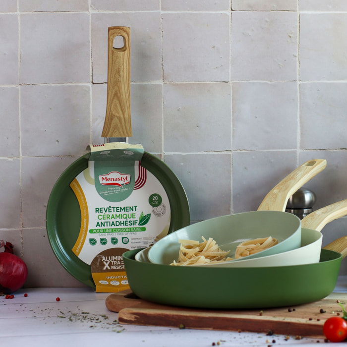 Batterie de cuisine 7 pièces en céramique olive - tous feux KAKI