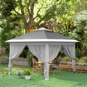 Carpa Plegable 3,3x3,3 m Pop-up, Cenador de Jardín con Altura Ajustable 3 Niveles, Doble Techo, 4 Mosquiteras Extraíbles y Bolsa Transporte, Impermeable, Anti-UV para Exterior, Fiestas, Gris