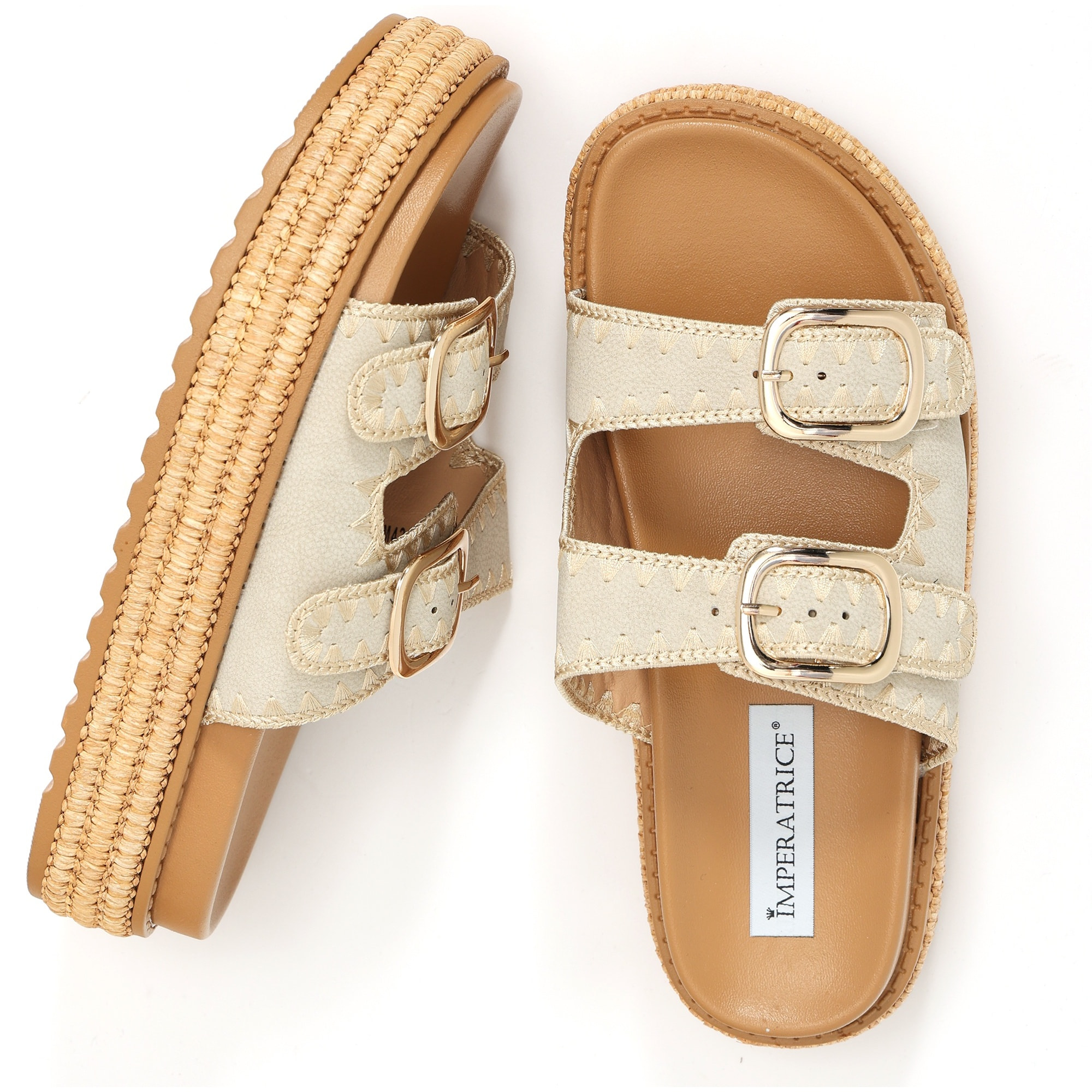 Sandali platform in simil pelle con fibbie color oro