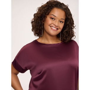 Fiorella Rubino - Camiseta bimaterial en raso y jersey - Burgundy