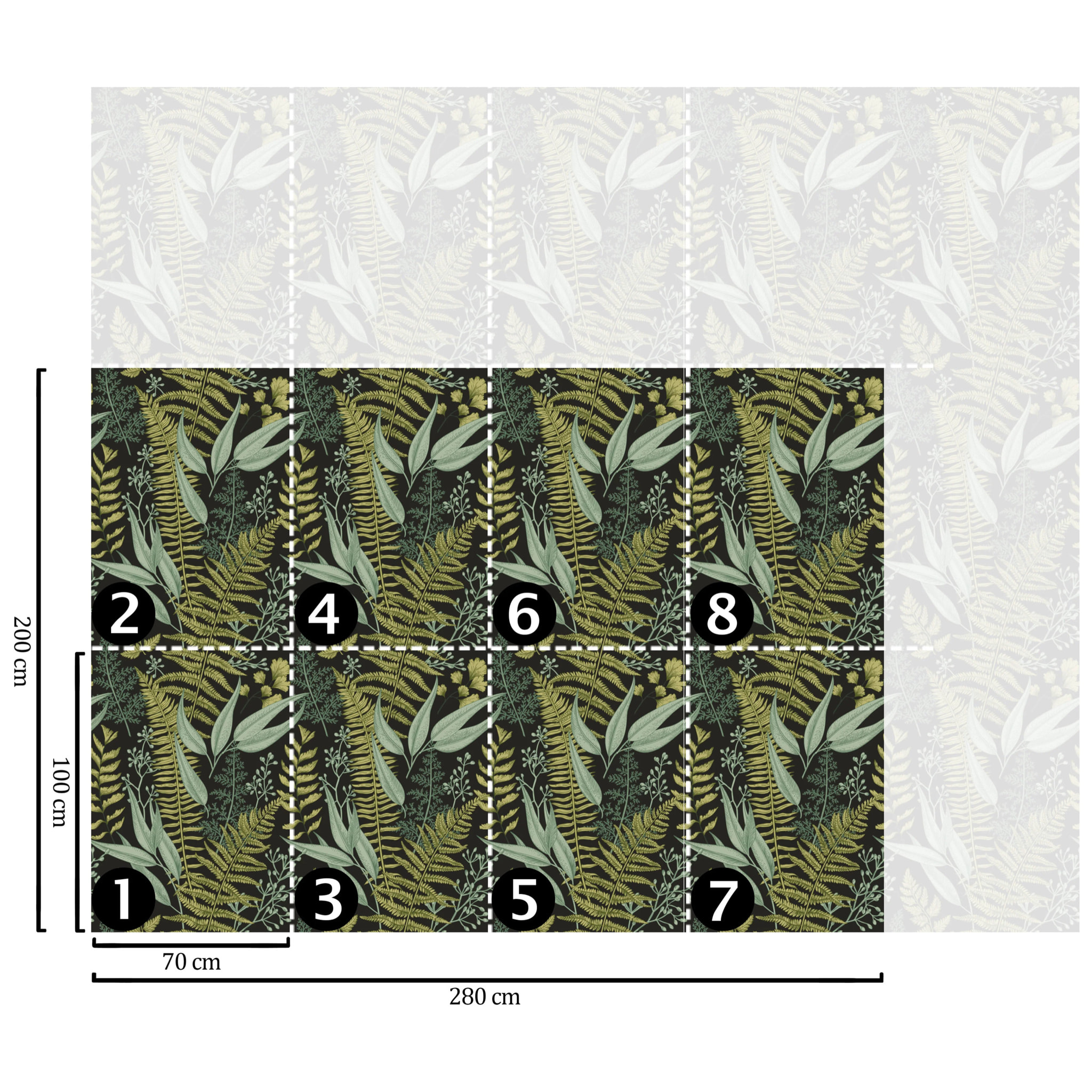Carta da Parati Illustrazioni Botaniche Nera e Verde