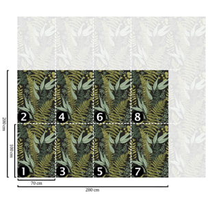 Carta da Parati Illustrazioni Botaniche Nera e Verde