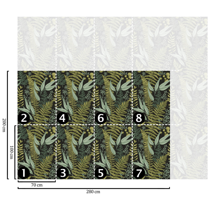 Carta da Parati Illustrazioni Botaniche Nera e Verde