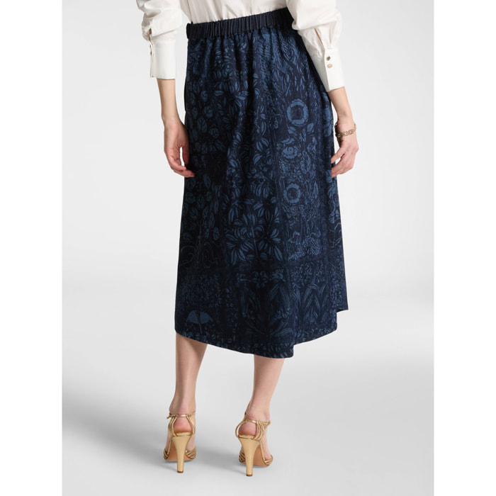 Elena Mirò - Gonna midi in denim laserato - Blu