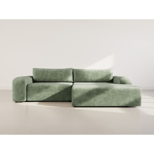 Rebecca - canapé d'angle droit 4 places convertible avec coffre en velours texturé - Vert sauge