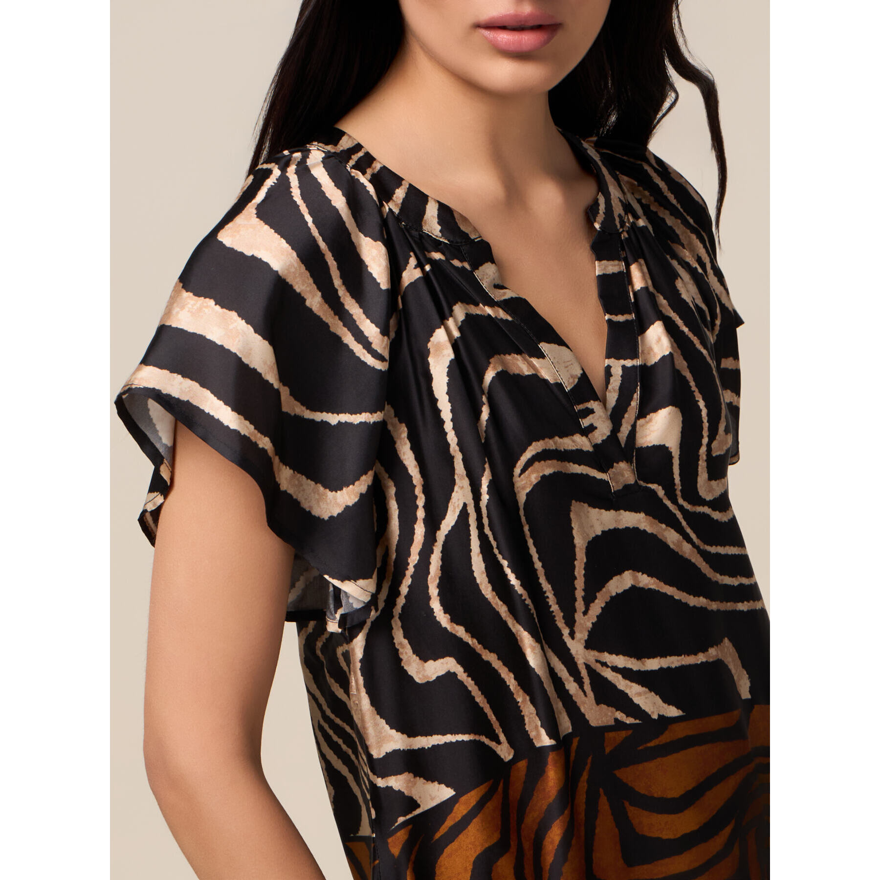 Oltre - Blusa de satén estampada - Marrón