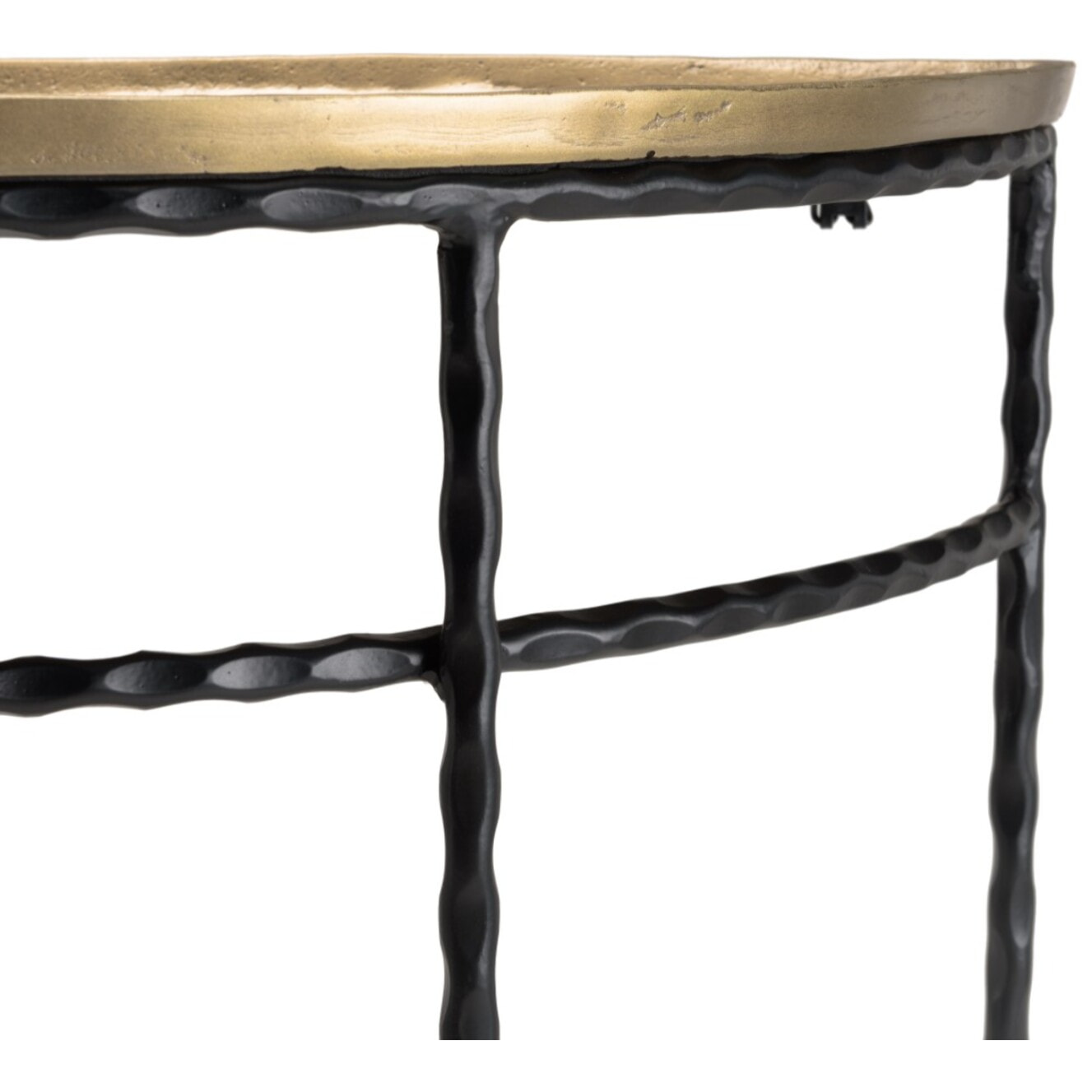 JOHAN - Console demi-lune 90x36cm alu doré pieds métal noirs torsadés