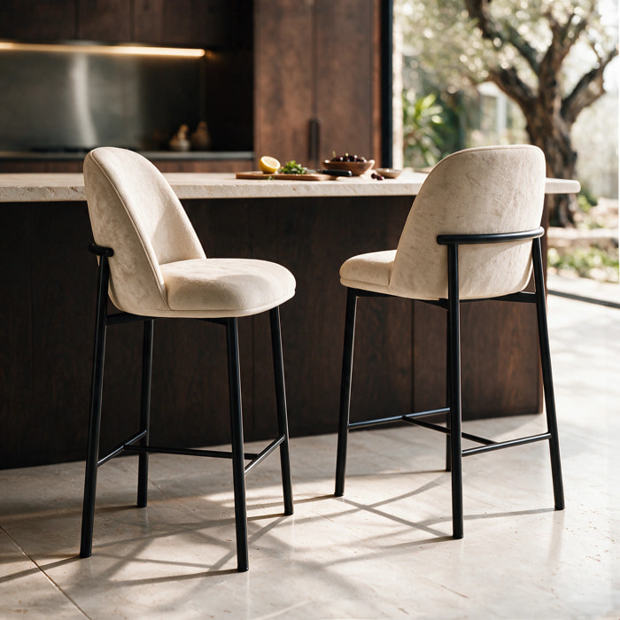 Lot de 2 chaises pour îlot central 67 cm en tissu beige - Noah