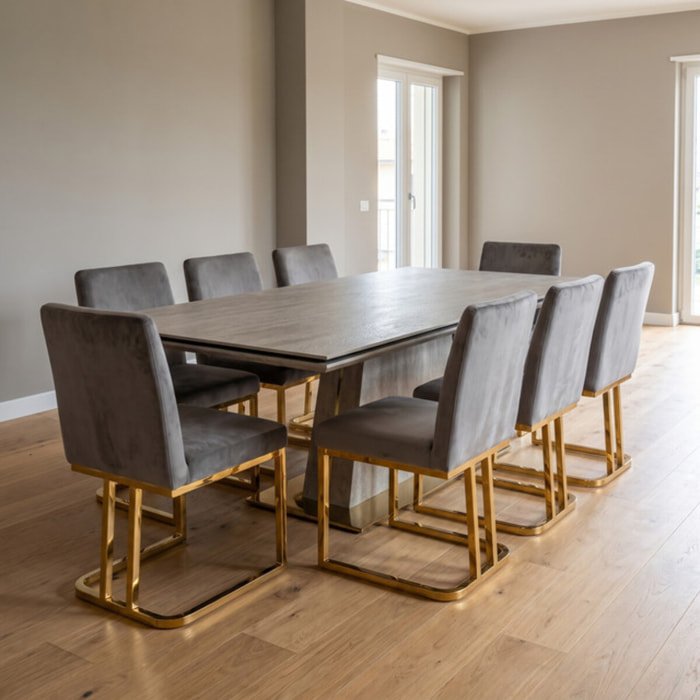 Sedia Imbottita in Effetto Velluto con Gambe Oro, Design Moderno ed Elegante per Sala da Pranzo, Cucina, Soggiorno, Studio e Ufficio
