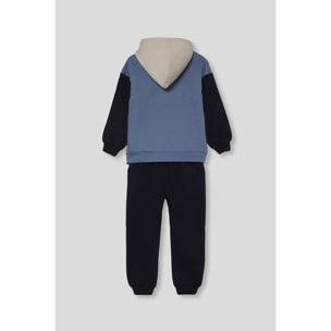 Conjunto niño sudadera con capucha azul marino y beige y pantalón jogger, estampado estilo BMX | Color: Marino | Street Monkey