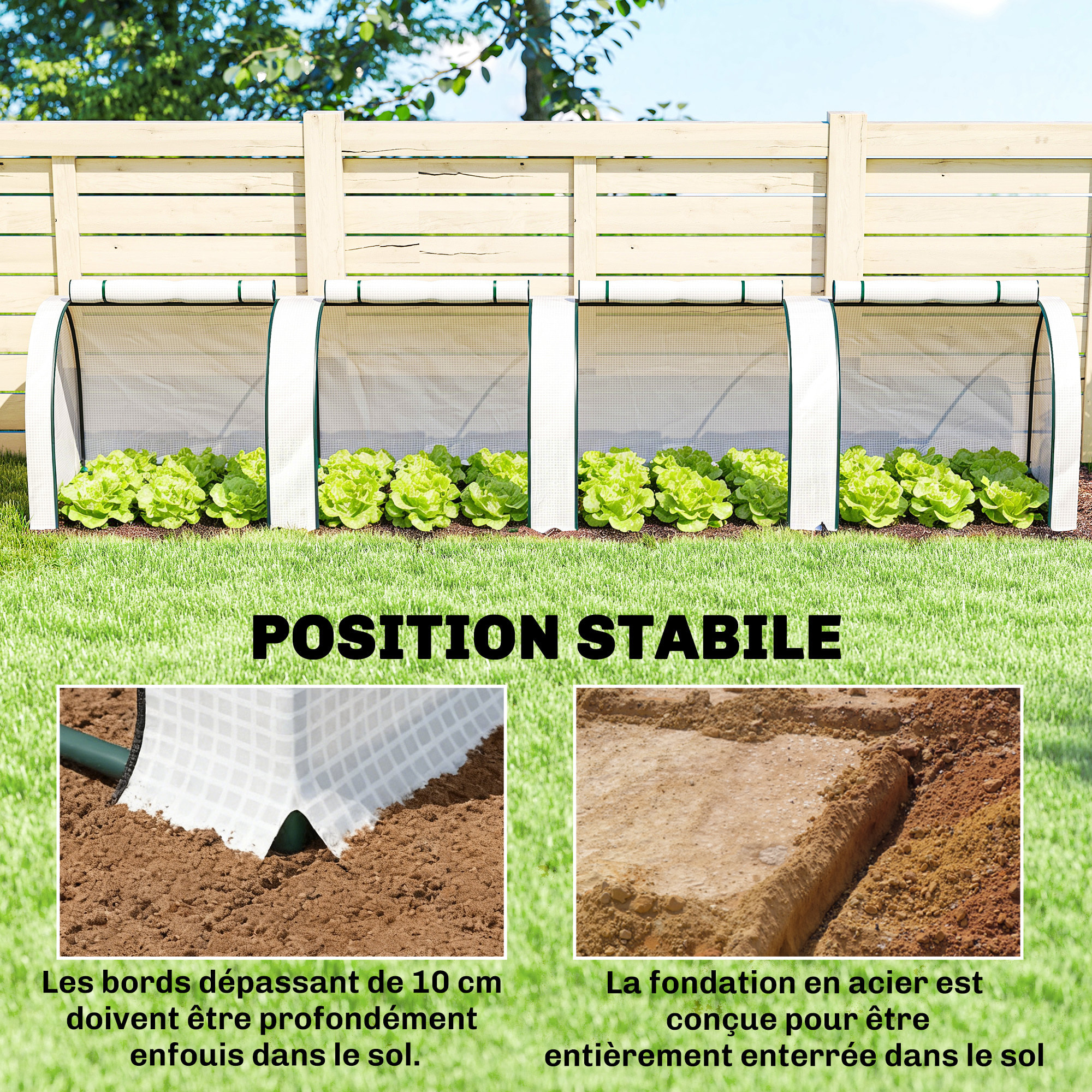 Serre tunnel jardin portes zippées bâche imperméable acier blanc