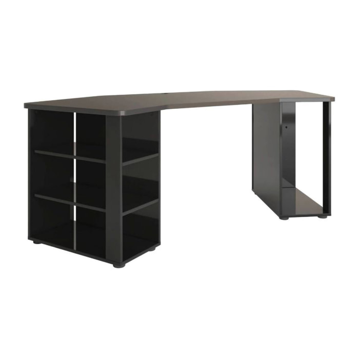Scrivania Fuhao, Scrittoio multiuso, Tavolo per ufficio porta PC, Piano di lavoro, Made in Italy, 205x91h76 cm, Nero lucido