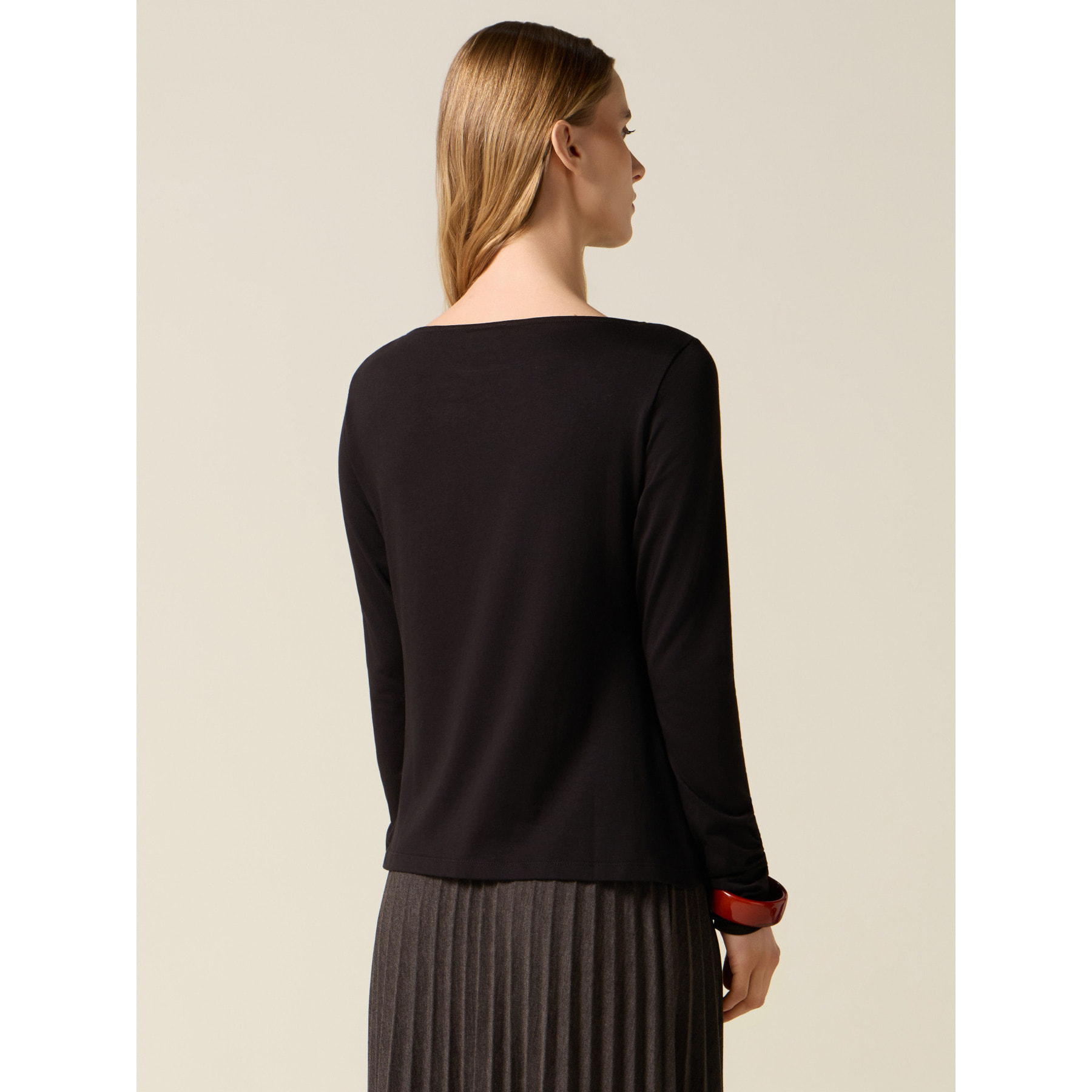 Oltre - Camiseta de manga larga con estampado y aplicaciones - Negro