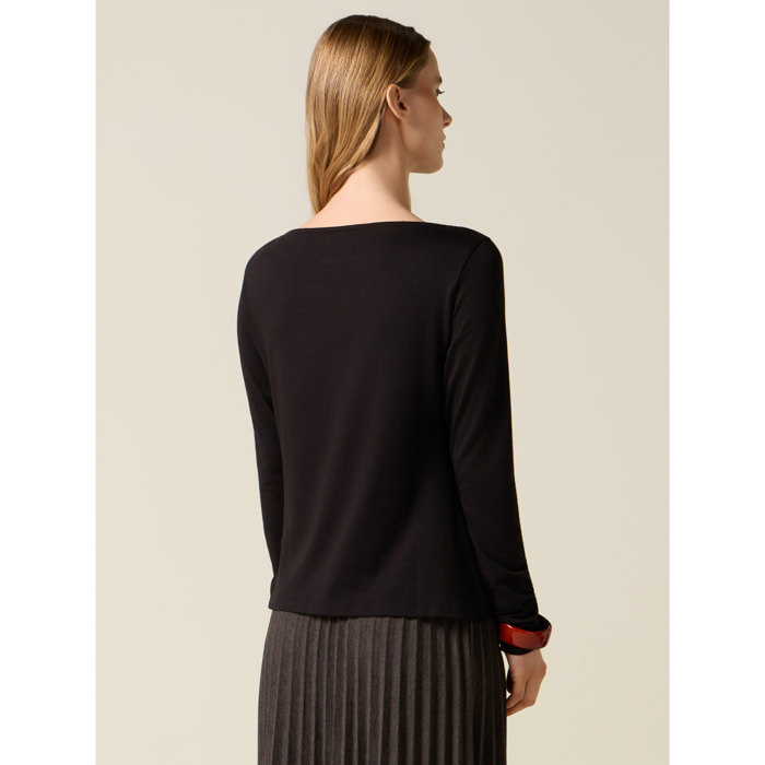 Oltre - Camiseta de manga larga con estampado y aplicaciones - Negro